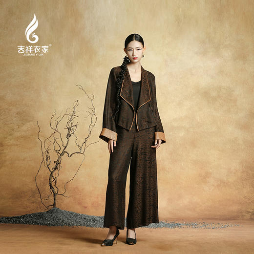 吉祥衣家花罗香云纱透孔提花设计感新中式女装雾里山茶上衣外套 商品图0