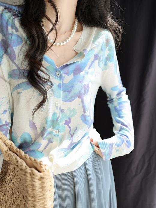 水墨晕染水溶定位印花软糯亲肤醋酸羊毛针织开衫 商品图6