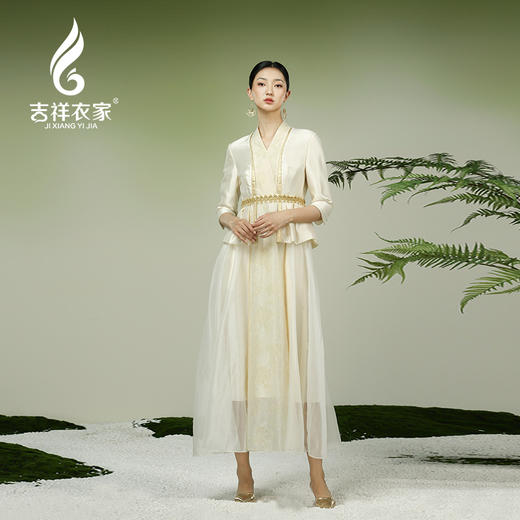 吉祥衣家新中式国风夏新款高端气质显瘦修身女装美人贻连衣裙 商品图0