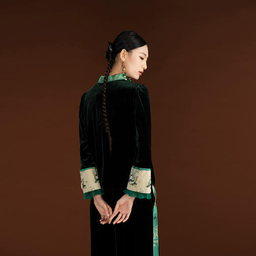 吉祥衣家新中式国风新款高端气质优雅修身女装翠袖青衣上衣外套 商品图3