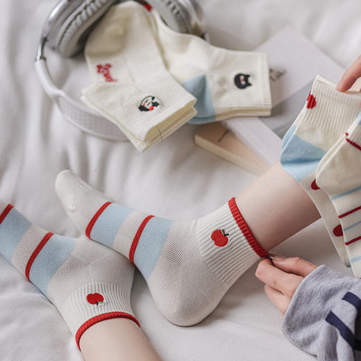 「5双装！夏季薄款」白色袜子女短袜 女士韩国运动风低帮短筒袜透气吸汗无骨袜 商品图2