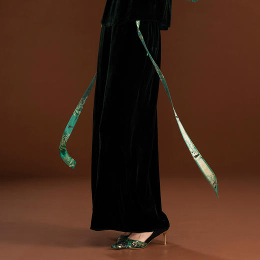 吉祥衣家2025新款熊猫飘片阔腿裤新中式国风女装下衣竹径幽步裤子 商品图3