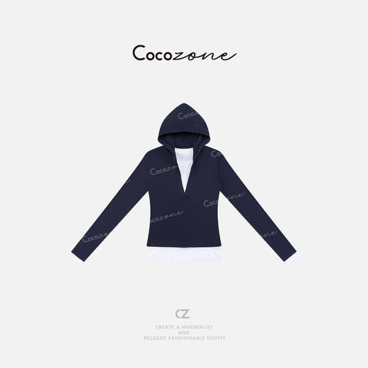 COCO ZONE 刘一一100棉新款设计撞色假两件长袖T恤 CD2A0654 商品图0