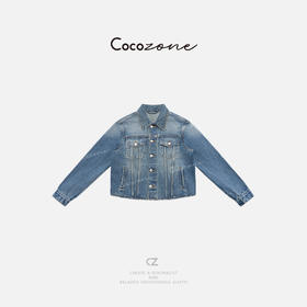COCO ZONE 蓝色复古翻领休闲水洗牛仔外套ACD1A0115