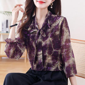 法式时尚雪纺飘带气质上衣，云锦丝荷叶领显瘦百搭衬衣KQL-E324N1408