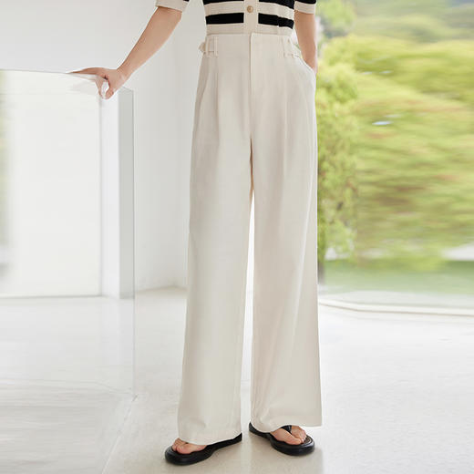 IC 白色简约透气舒适高腰直筒休闲裤女新款通勤气质百搭裤子 商品图3
