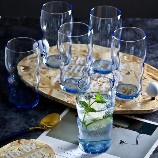18.9元4个起❗LIBBEY利比克林顿幻彩蓝饮料杯 出口欧美 无铅钠钙玻璃 幻彩蓝杯身 耐热性好 可盛放冷热饮品基地直邮 商品图0