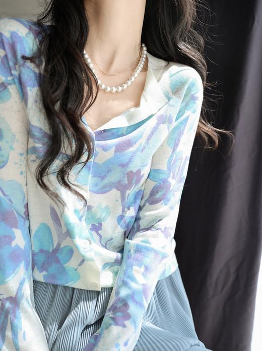 水墨晕染水溶定位印花软糯亲肤醋酸羊毛针织开衫 商品图8