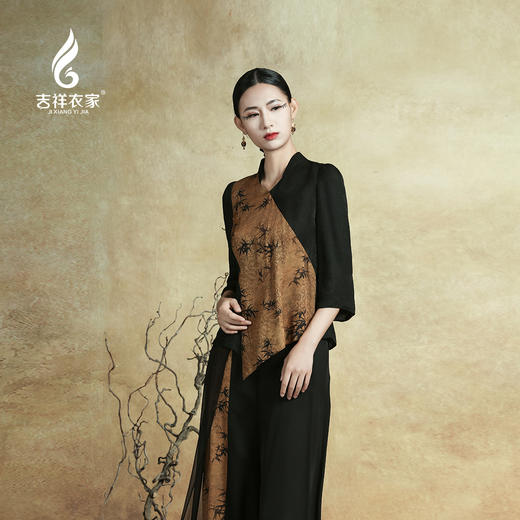 吉祥衣家新中式国风夏新款高端气质显瘦修身女装不可居无竹上衣 商品图1