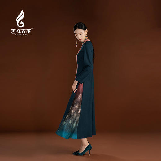 吉祥衣家新中式国风春季新款凤羽香云纱高端显瘦修身女装连衣裙 商品图4
