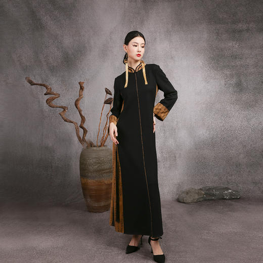 吉祥衣家新中式国风春夏新款高端气质显瘦修身女装游云惊龙连衣裙 商品图1