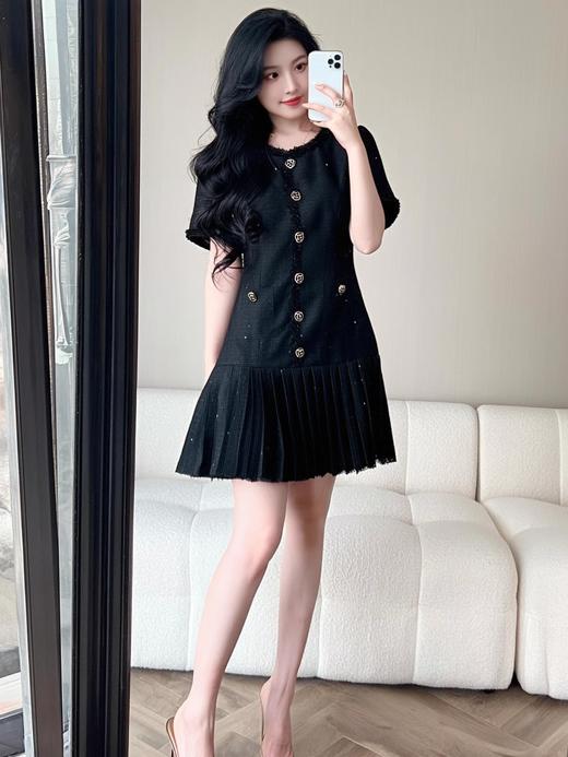 【清仓超15天不保价】奢姿2025年夏季新款大码女装小香风裙子胖妹妹轻奢压褶温柔连衣裙9952853082【1】 商品图1