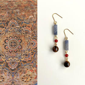 【敦煌虎眼石红玛瑙耳坠】国风原创手作天然石新中式耳钉 文艺复古虎眼石耳环耳饰