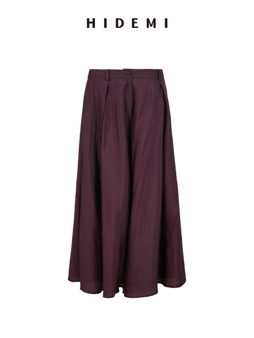 HIDEMI 极简设计感堆叠荡漾领缎面再生纤维飘逸感定染勃艮第红套装 上衣/阔腿裙裤 商品图11