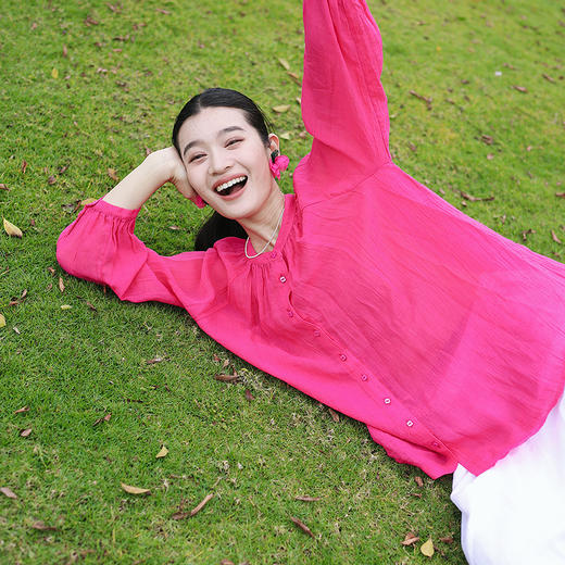 绽放旅行女装180朵/苎麻天丝绉布立领开襟插肩吸湿透气九分袖衬衫 商品图2