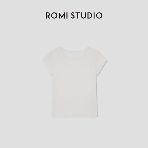 ROMI STUDIO“肤感至上”绵羊毛混纺轻柔弹力圆领短袖T恤RWBWSH1632【发货时效25天】 商品图0
