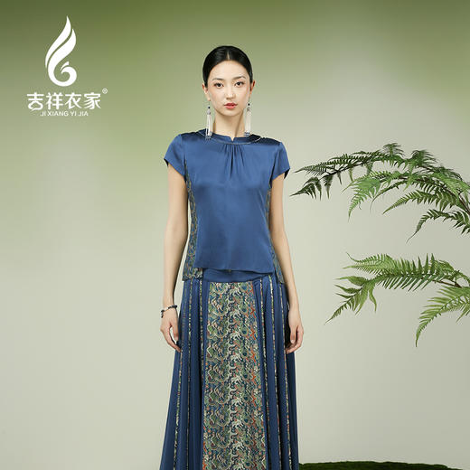 吉祥衣家新中式国风春夏新款高端气质显瘦修身女装晓星沉上衣 商品图0