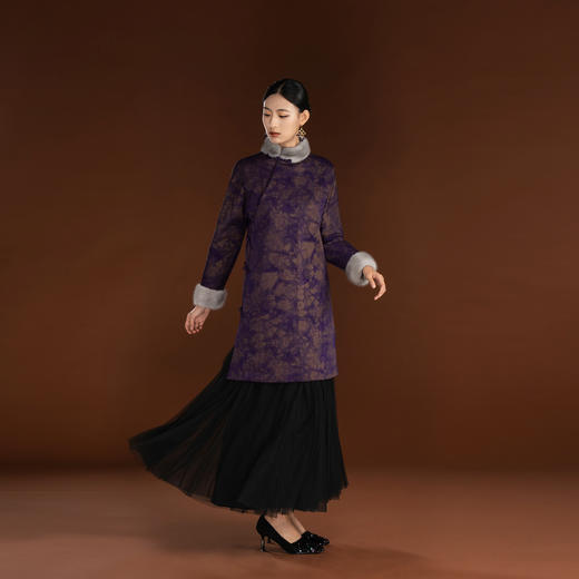 吉祥衣家香云纱保暖拼水貂毛气质国风新中式高级感女装明慧外套 商品图3