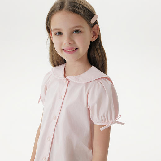 马克珍妮女童甜美泡泡袖短袖衬衫儿童纯棉衬衣2025夏装新款550826 商品图4