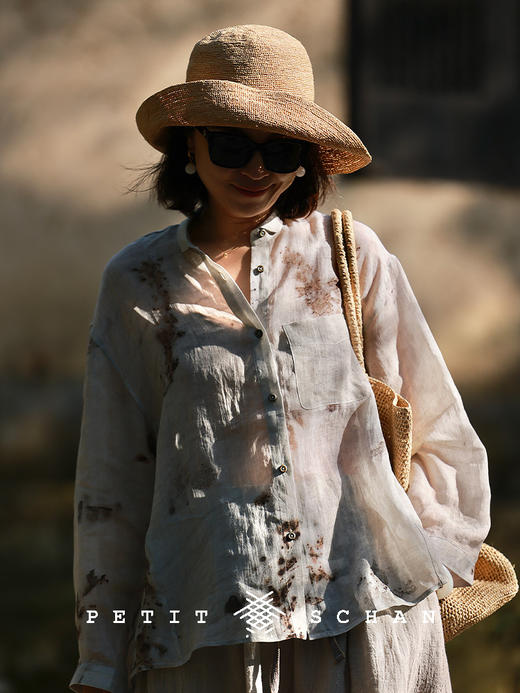 PETIT SCHAN小闪 CLO#775 the confession of eucalyptus 尤加利的告白 苎麻莱赛尔水墨印花衬衫 商品图0