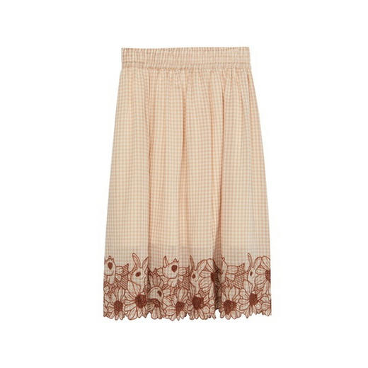 谜底优雅半身裙2024夏季新款文艺风格子刺绣宽松中长裙242MB0651 商品图4