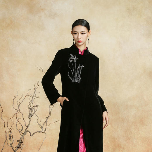 吉祥衣家新中式国风优雅气质设计感显瘦桑蚕丝大衣绮梦绒裳外套 商品图4