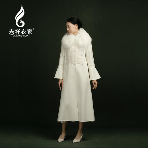 吉祥衣家新中式国风复古滩羊毛高端气质显瘦修身女装回风舞雪大衣 商品图2