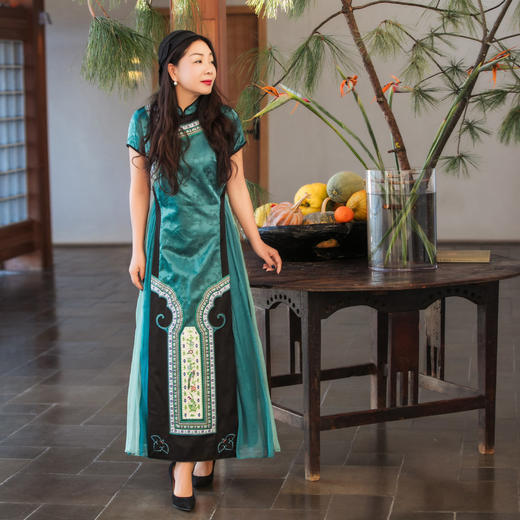 【林栖设计小店】改良旗袍马面裙元素绣花显瘦2025夏季新品拼真丝连衣裙1952122 商品图2