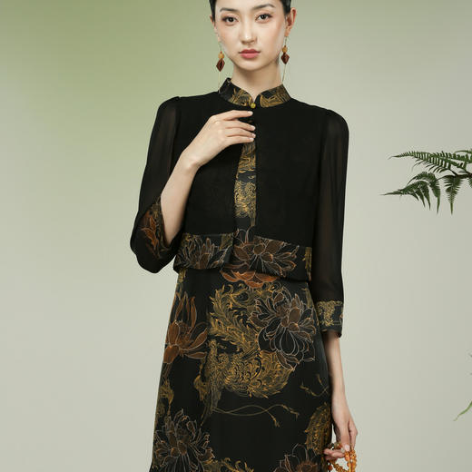 吉祥衣家新中式国风春夏新款高端气质显瘦修身女装凤舞荷韵连衣裙 商品图4