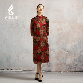 吉祥衣家新中式国风春夏新款高端气质显瘦修身女装红蕊当心连衣裙