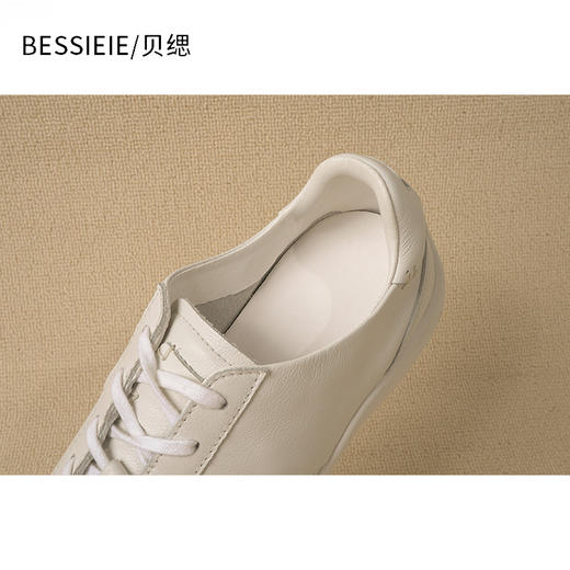 BESSIEIE/贝缌 头层牛羊皮  复古系带芭蕾小白鞋休闲轻薄运动德训鞋百搭 商品图10