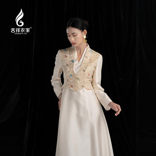 吉祥衣家新中式国风高级气质修身轻奢优雅云锦女装高其行义连衣裙 商品图4