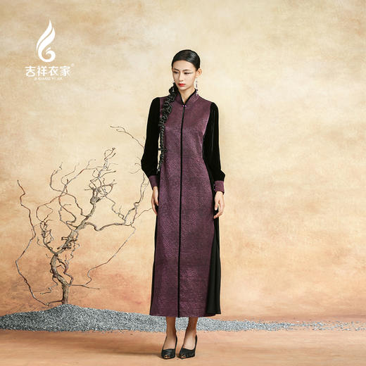 吉祥衣家新中式国风香云纱提花气质修身显瘦女装景仪凤凰游连衣裙 商品图2