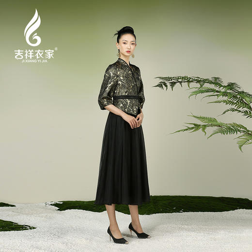 吉祥衣家新中式国风夏新款高端气质显瘦修身女装关关雎鸠连衣裙 商品图2