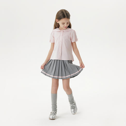 马克珍妮女童甜美泡泡袖短袖衬衫儿童纯棉衬衣2025夏装新款550826 商品图1