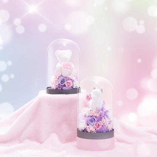 【水晶之恋】ROSEONLY诺誓 水晶之恋 永生玫瑰花 Baby宝贝系列 钟罩圆罩 白兔 白独角兽 白守爱狗 送朋友送家人 商品图1