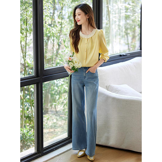 【专属特价】熙世界法式拼接花边圆领衬衫女长袖2025年春季新款通勤风气质上衣 商品图4