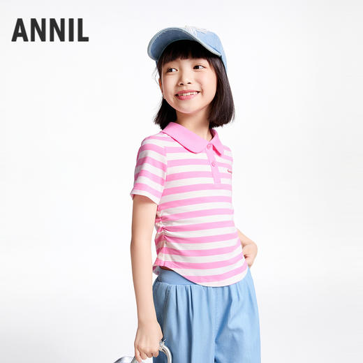 【实体店同款】女童翻领短袖针织衫夏季新款安奈儿童装AG521718 商品图1
