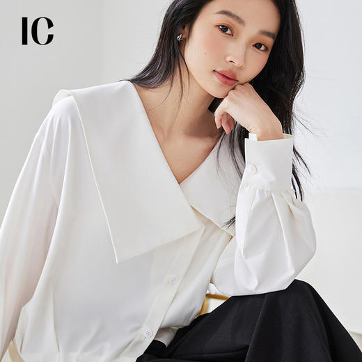 *IC 通勤白色衬衫宽松新款衬衣女修身气质设计感休闲长袖上衣 商品图1