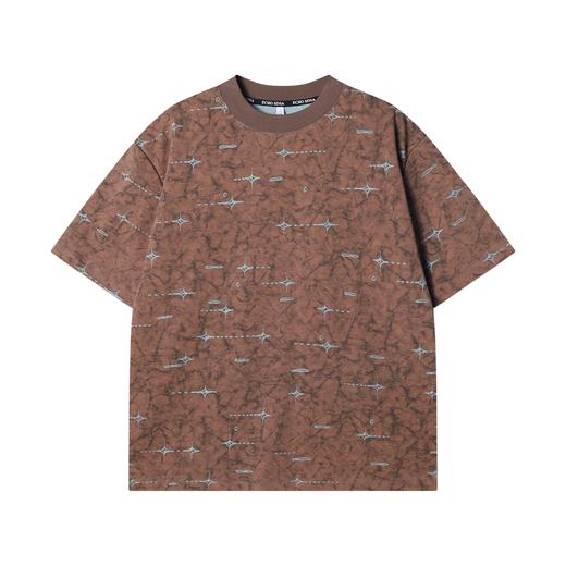 T2794夏季高级感新款潮牌撞色晕染印花圆领短袖T恤百搭情侣复古上衣 商品图1