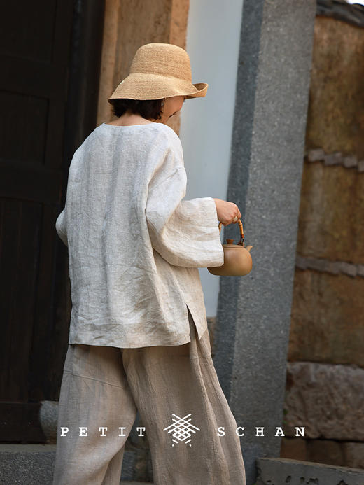 PETIT SCHAN小闪 CLO#773 self-observation 内观 亚麻雨露麻V领宽松上衣 商品图4