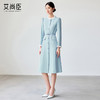 艾尚臣蓝色连衣裙女2025春新款木耳边拼色简约纯色长袖裙子工作服 商品缩略图4