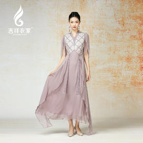 吉祥衣家新中式国风夏新款高端气质显瘦修身女装盈盈一水间连衣裙