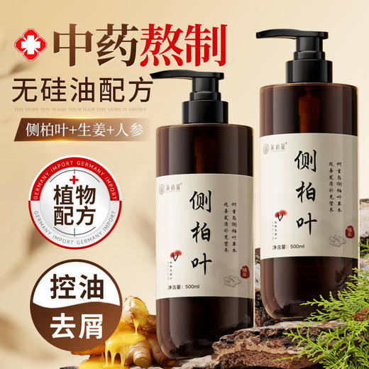 【2瓶】侧柏叶植物洗发水、不含硅油、多种植物配方、人参姜根何首乌植物护发、500ml/瓶-54 商品图0