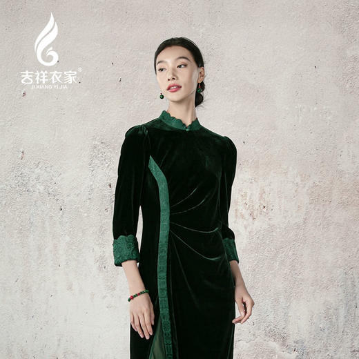 吉祥衣家新中式国风复高端气质显瘦修身女装春来江水绿如蓝连衣裙 商品图1