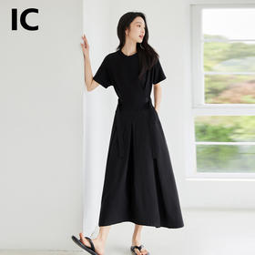 IC黑色圆领宽松气质休闲优雅连衣裙女新款通勤优雅高级感裙子
