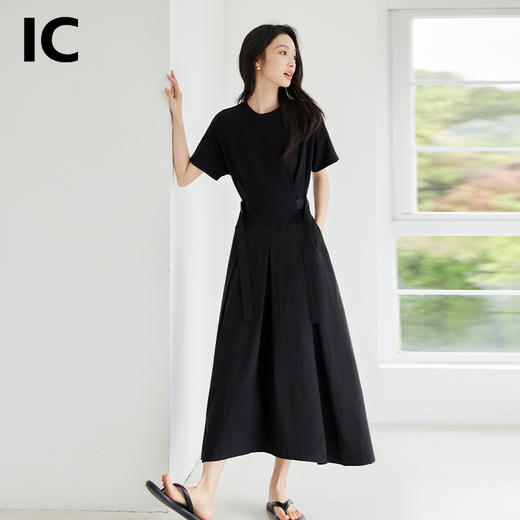 IC黑色圆领宽松气质休闲优雅连衣裙女新款通勤优雅高级感裙子 商品图0