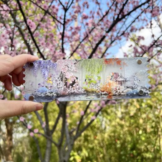 【苏州园林流麻冰箱贴】春夏秋冬五格花窗双面流沙亚克力票根流麻磁贴 商品图3