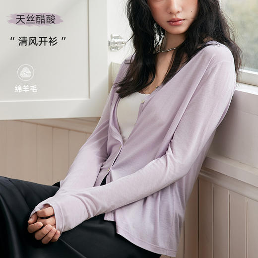 【莱赛尔天丝醋酸 】2025春夏新款绵羊毛薄款纽扣长袖上衣开衫 防晒衣 空调房外套 商品图2