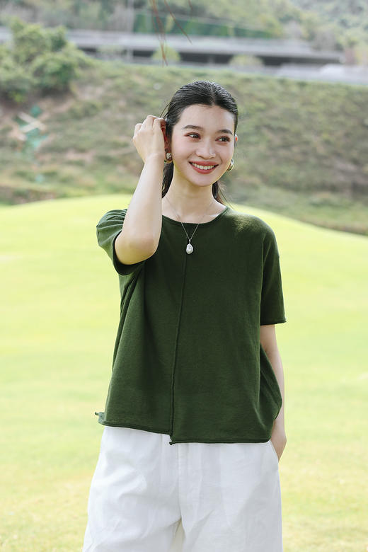 绽放旅行女装209朵/新款设计感苎麻棉短袖套头文艺针织衫上衣T恤 商品图5